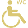 Yellow disabled sign with WC in top right corner